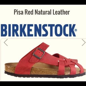 Vintage Pisa Birkenstock Sandals (39)  Red Leather very nice, WIDE WIDTH